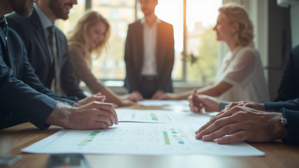 Команда профессионалов обсуждает стратегию оптимизации рабочих процессов на встрече