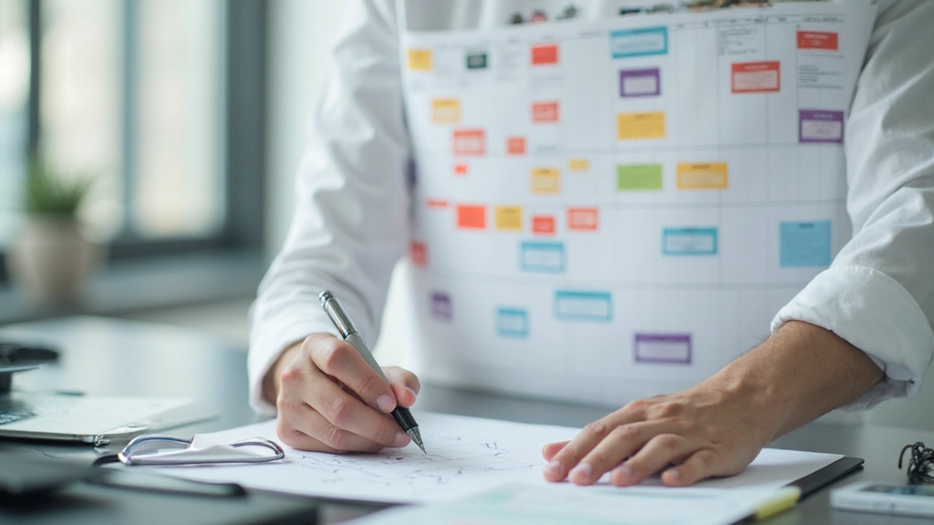 Профессиональный график тайм-блокирования на доске планирования с фокусом на структурированное распределение времени